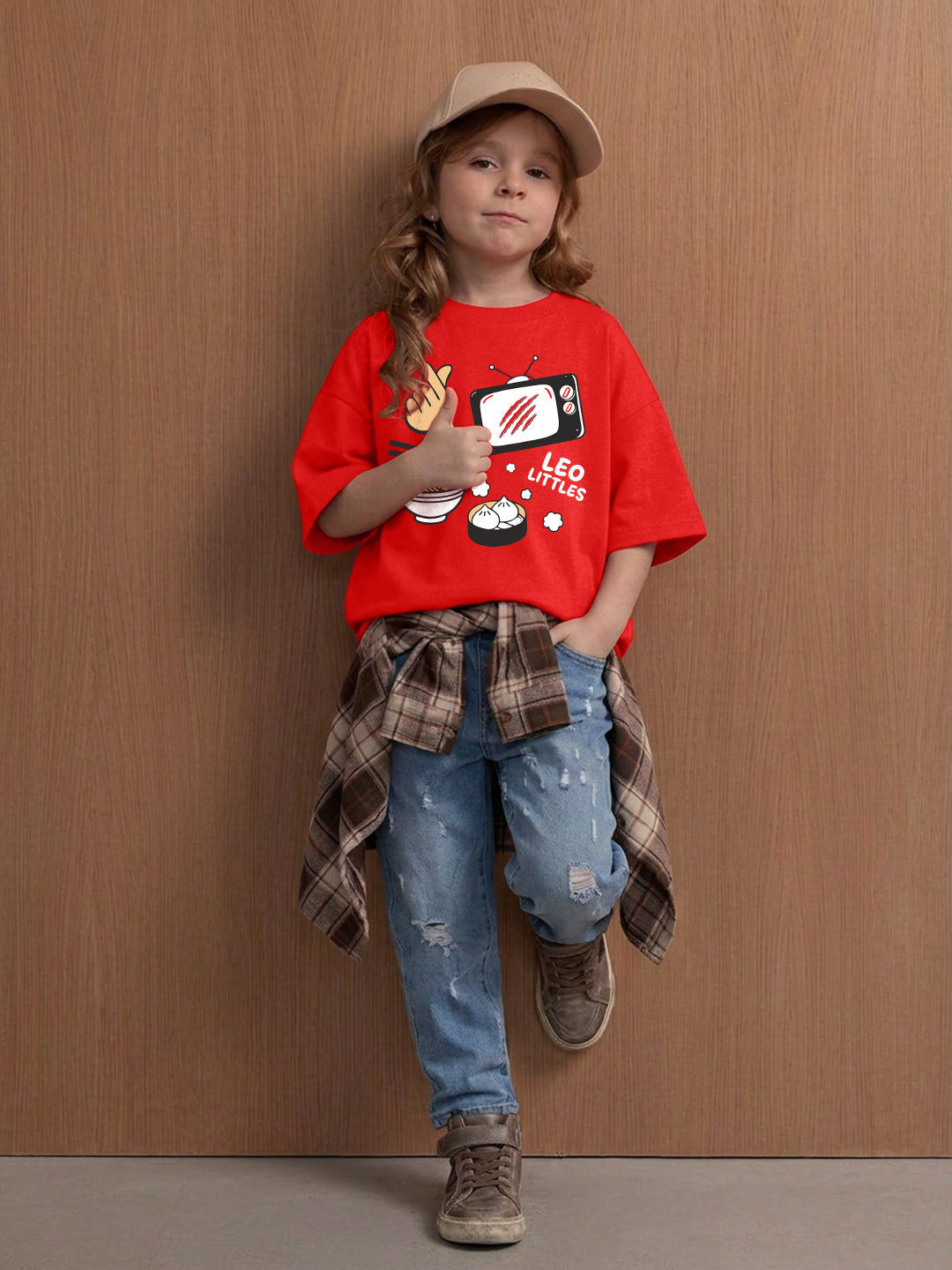 Leotude Girls' Red Leo Littles Printed T-Shirt