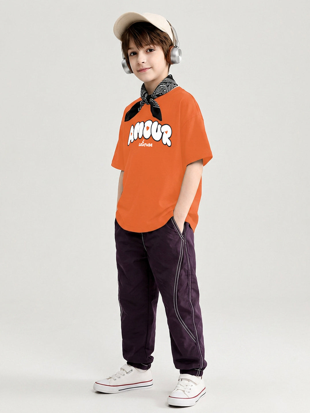 Leotude Boys' Orange Amour Printed T-Shirt