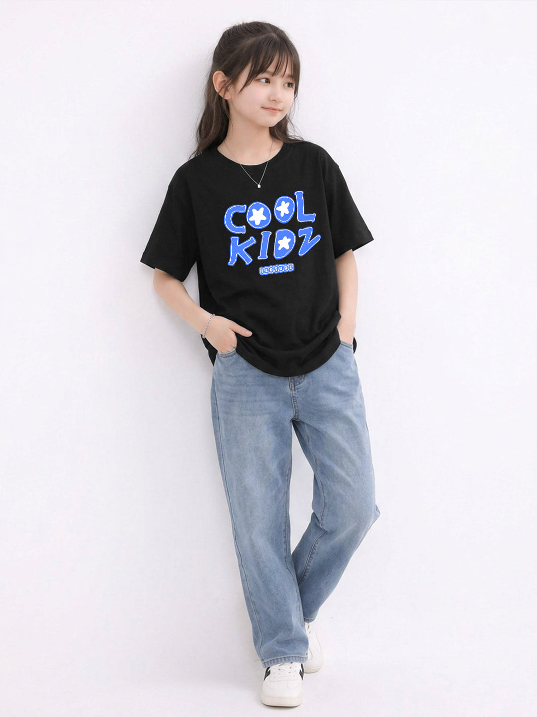 Leotude Girls' Black Cool Kidz Printed T-Shirt