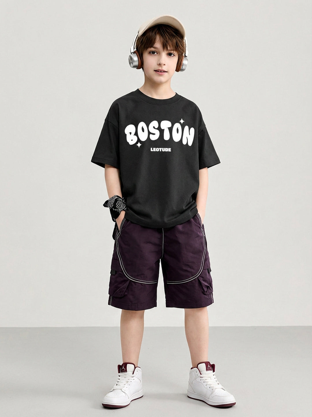 Leotude Boys' Black Boston Printed T-Shirt