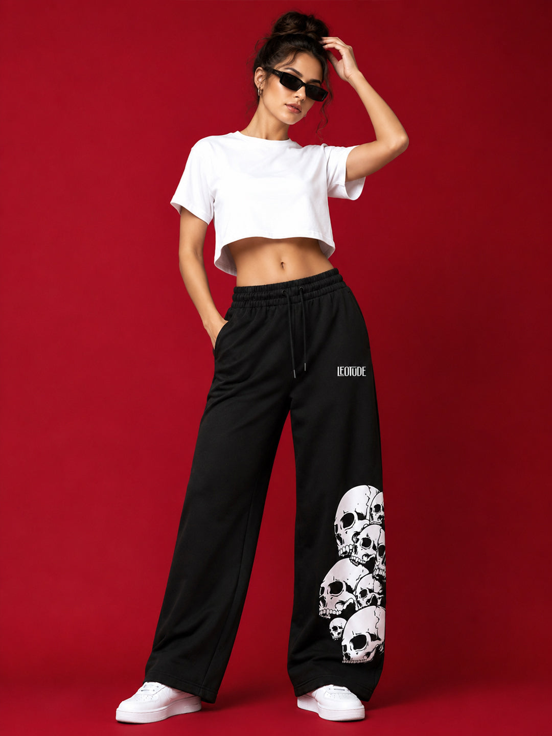 Leotude Women's Black Skull Premium Trackpants