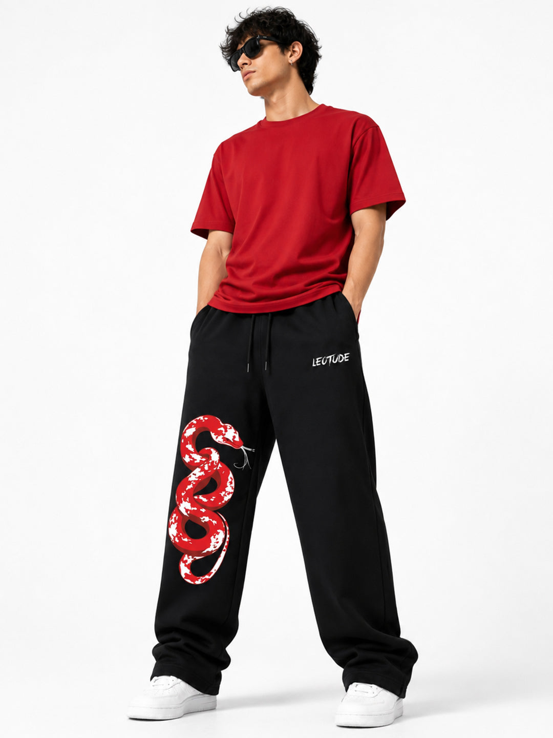 Leotude Men's Black Snake Premium Trackpants