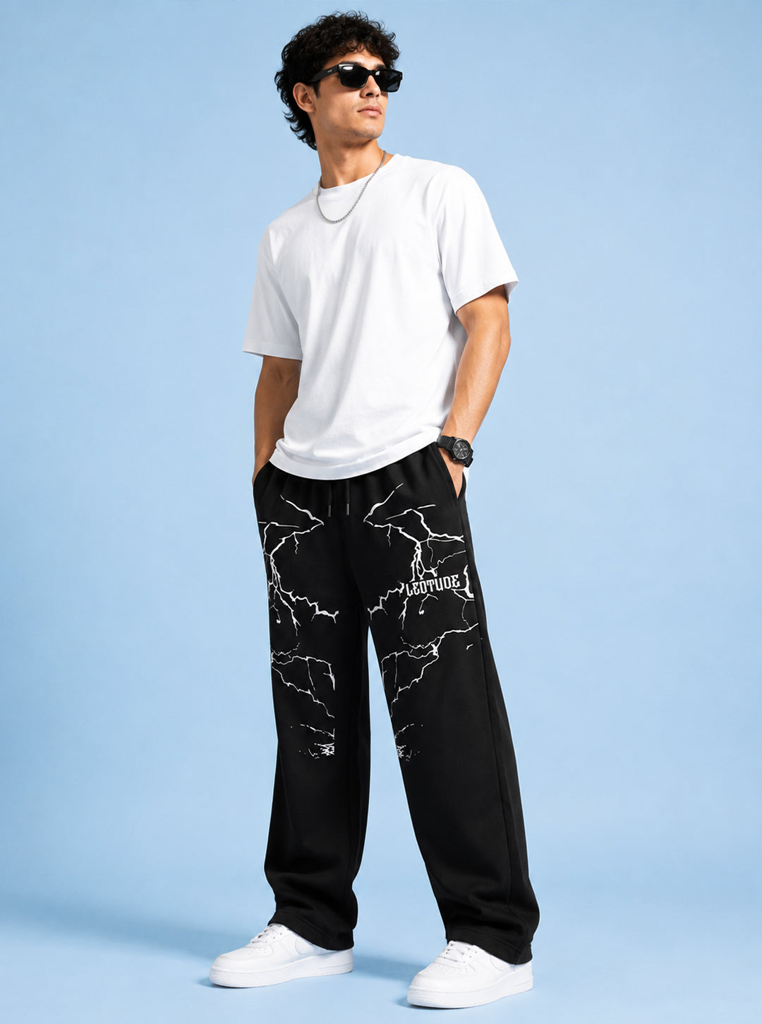 Leotude Men's Black Shockwave Premium Trackpants