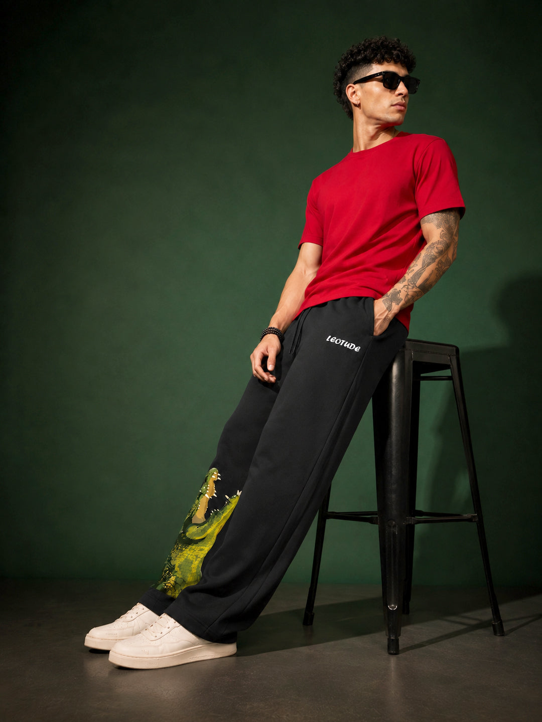Leotude Men's Black Crocodile Premium Trackpants
