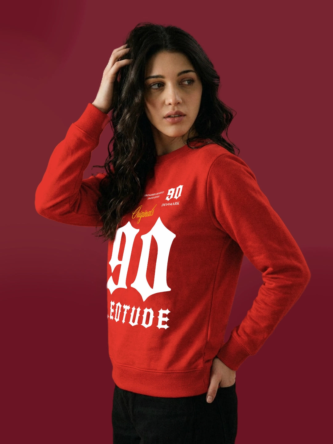 Leotude Women's Red Originals Printed Round Neck Sweatshirt