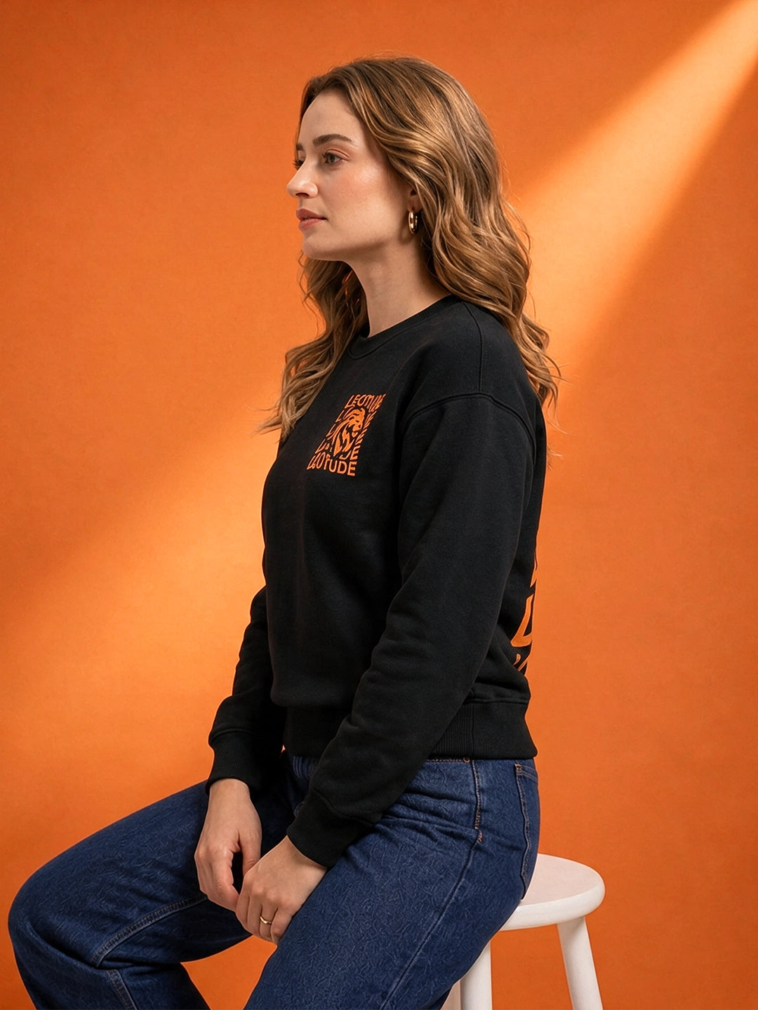 Leotude Women's Black Lion Graphic Chest Printed Sweatshirt
