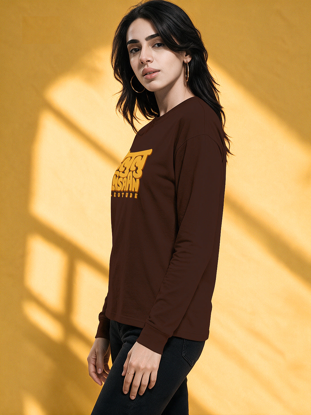 Leotude Women's Brown Delulu Insaan Full Sleeve T-Shirt
