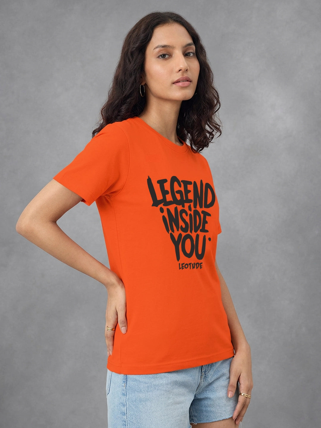 Leotude Women's Orange Legend Inside You Printed T-Shirt
