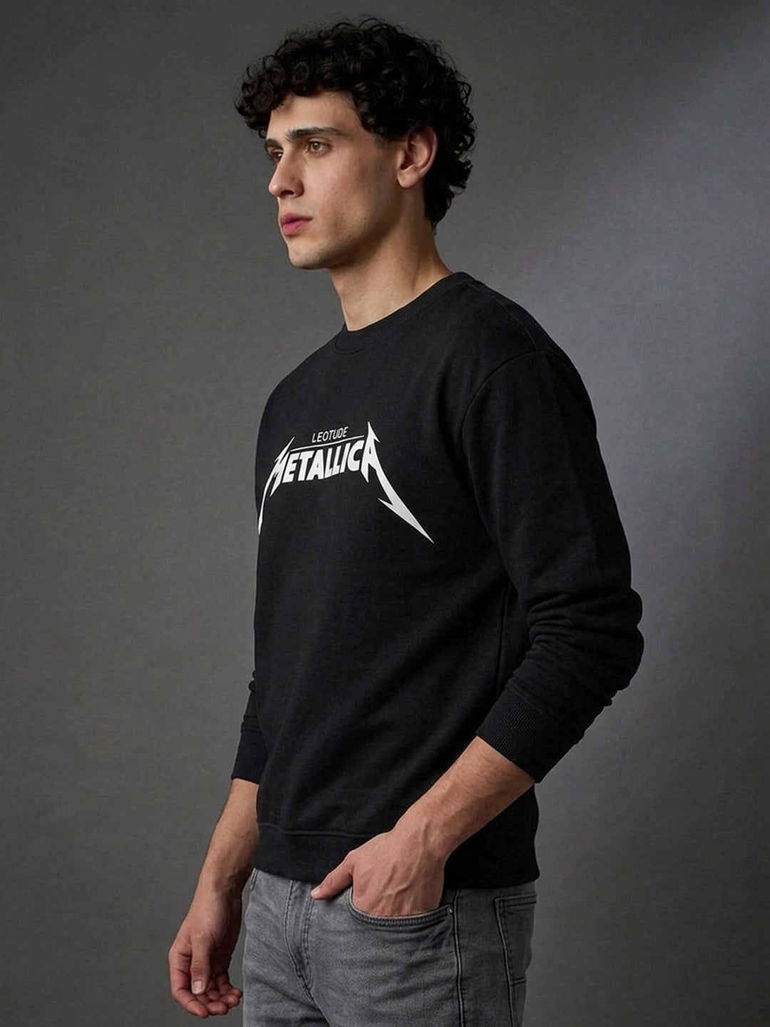 Leotude Metallica Black Graphic Sweatshirt for Men
