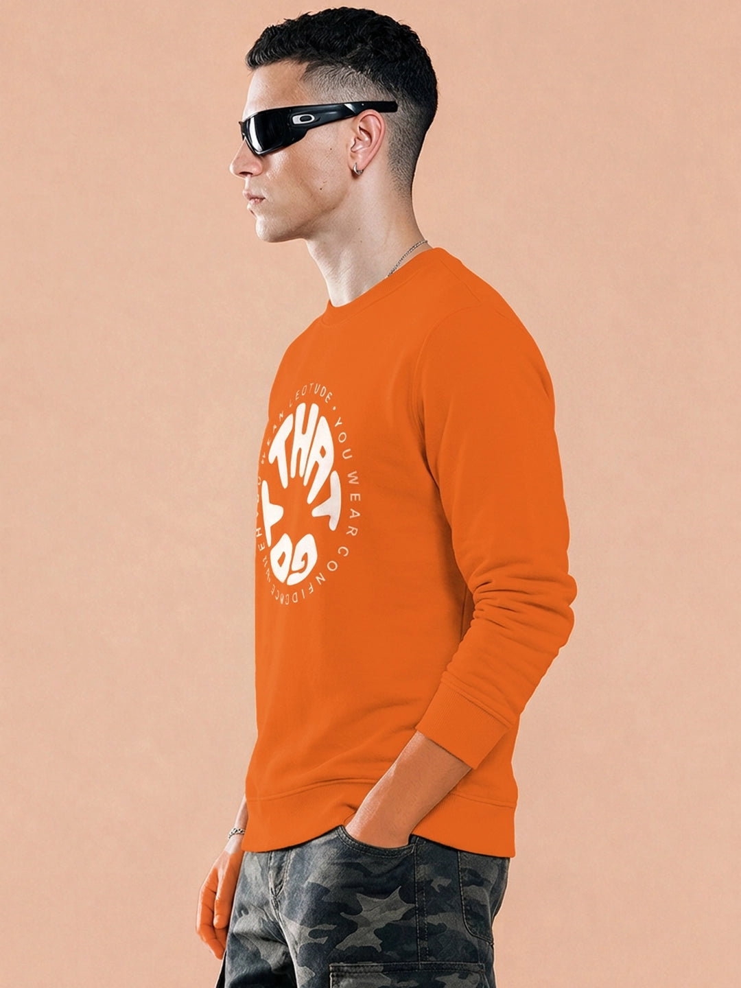 Men's Orange Graphic Crew Neck Sweatshirt