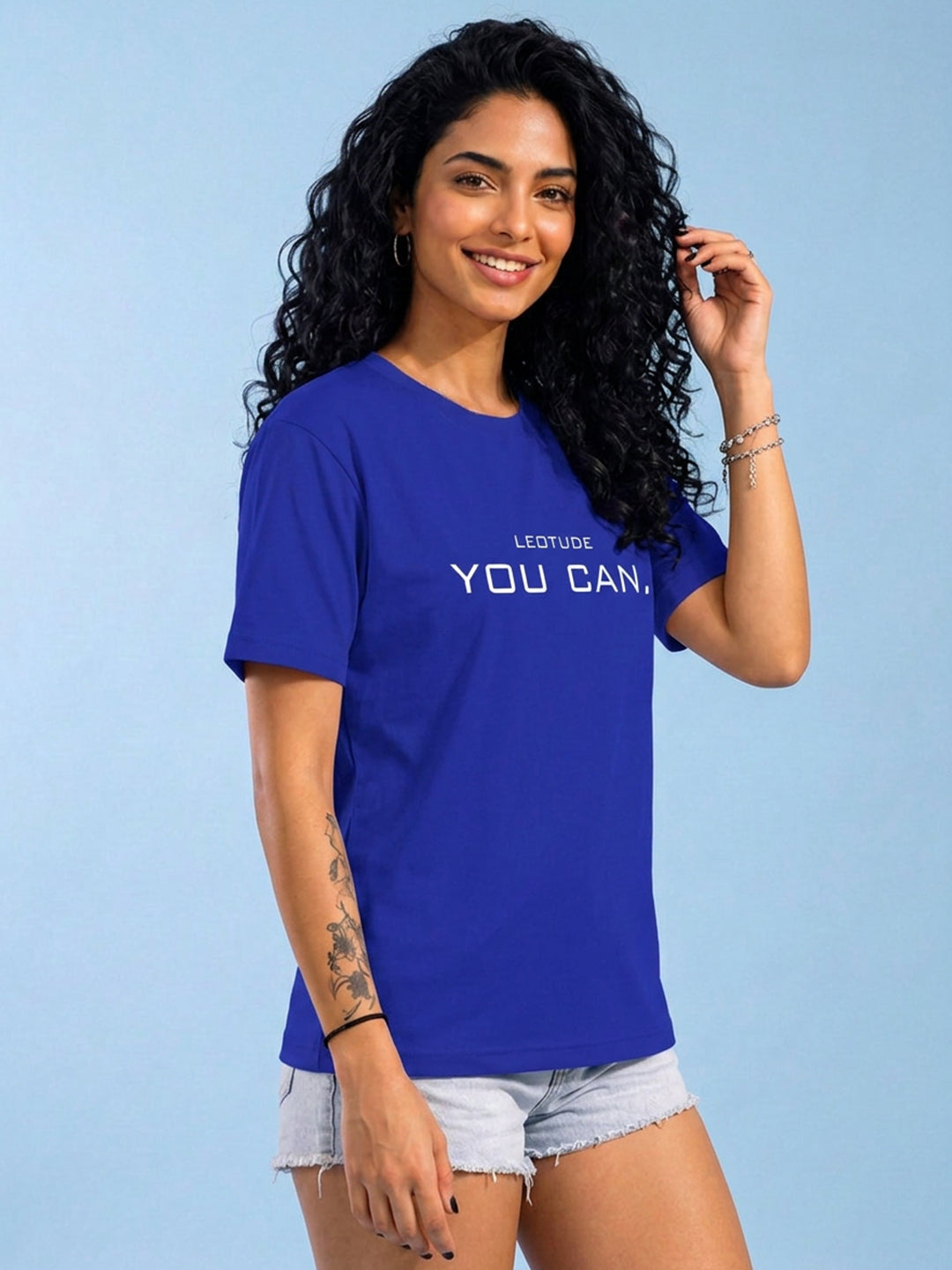 Leotude Women's Blue You Can Printed T-Shirt