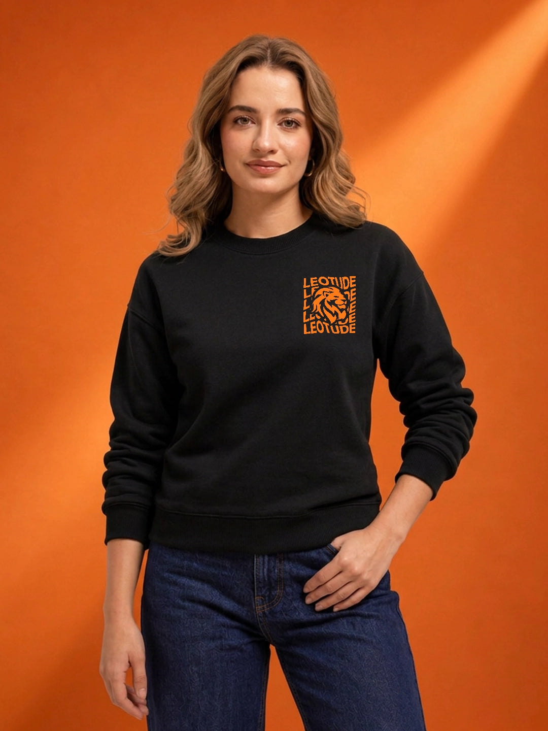 Leotude Women's Black Lion Graphic Chest Printed Sweatshirt