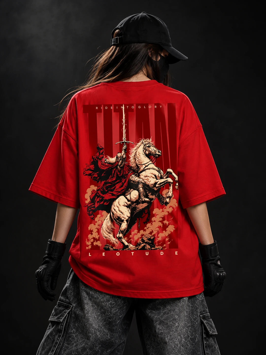 Leotude Women "Titan" Red Oversized T-Shirt