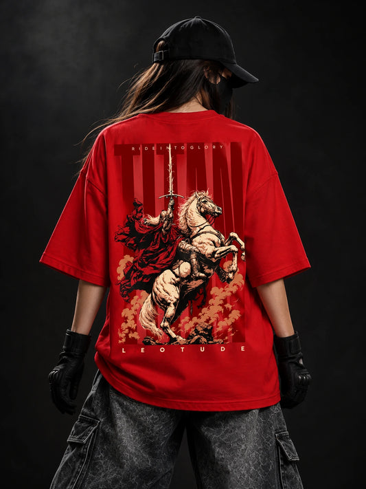 Leotude Women "Titan" Red Oversized T-Shirt