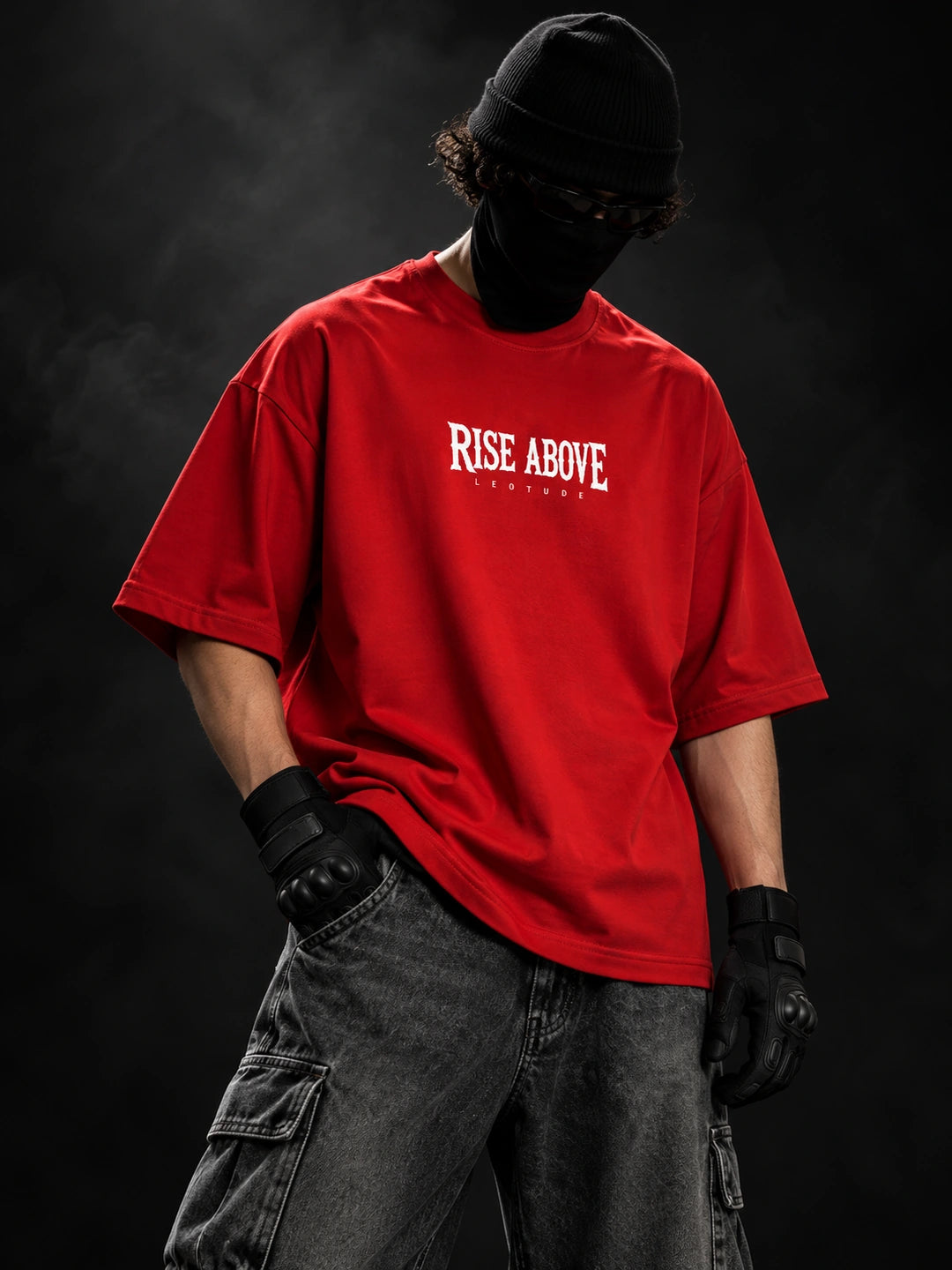 Leotude Men "Rise Above" Red Oversized T-Shirt