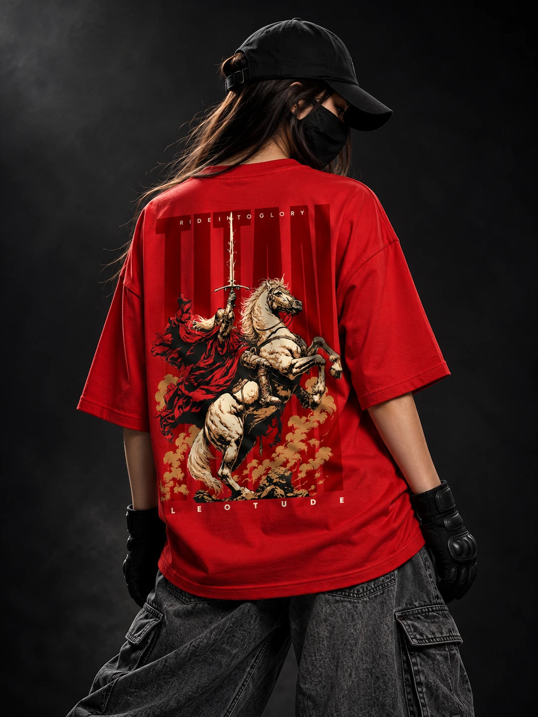 Leotude Women "Titan" Red Oversized T-Shirt