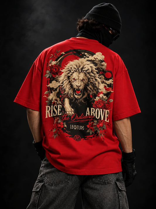 Leotude Men "Rise Above" Red Oversized T-Shirt