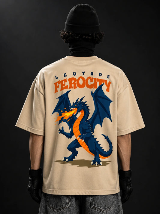 Leotude Men's Beige Ferocity Dragon Elite T-Shirt