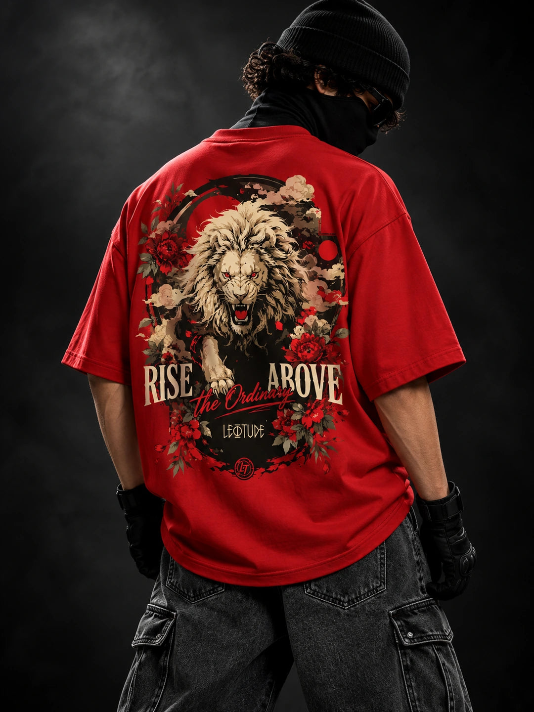 Leotude Men "Rise Above" Red Oversized T-Shirt