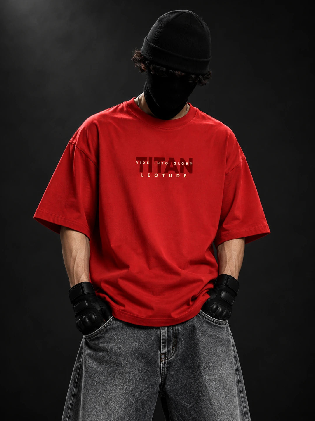 Leotude Men "Titan" Red Oversized T-Shirt