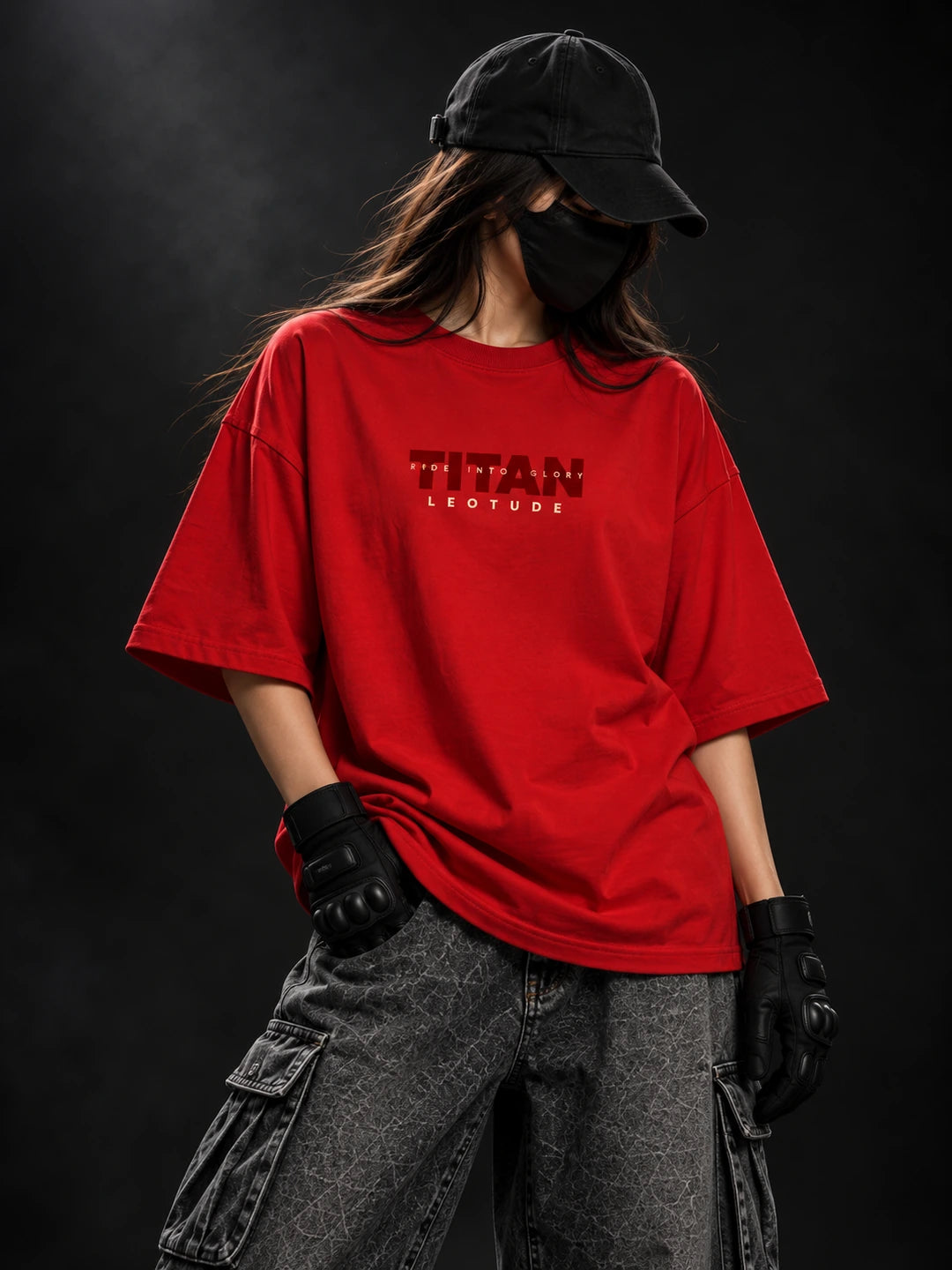 Leotude Women "Titan" Red Oversized T-Shirt