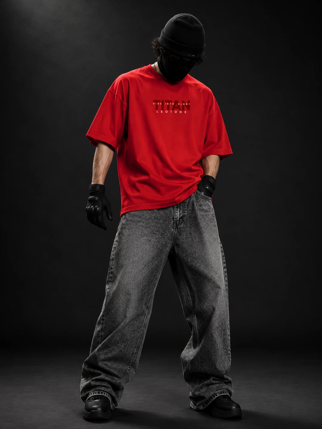 Leotude Men "Titan" Red Oversized T-Shirt