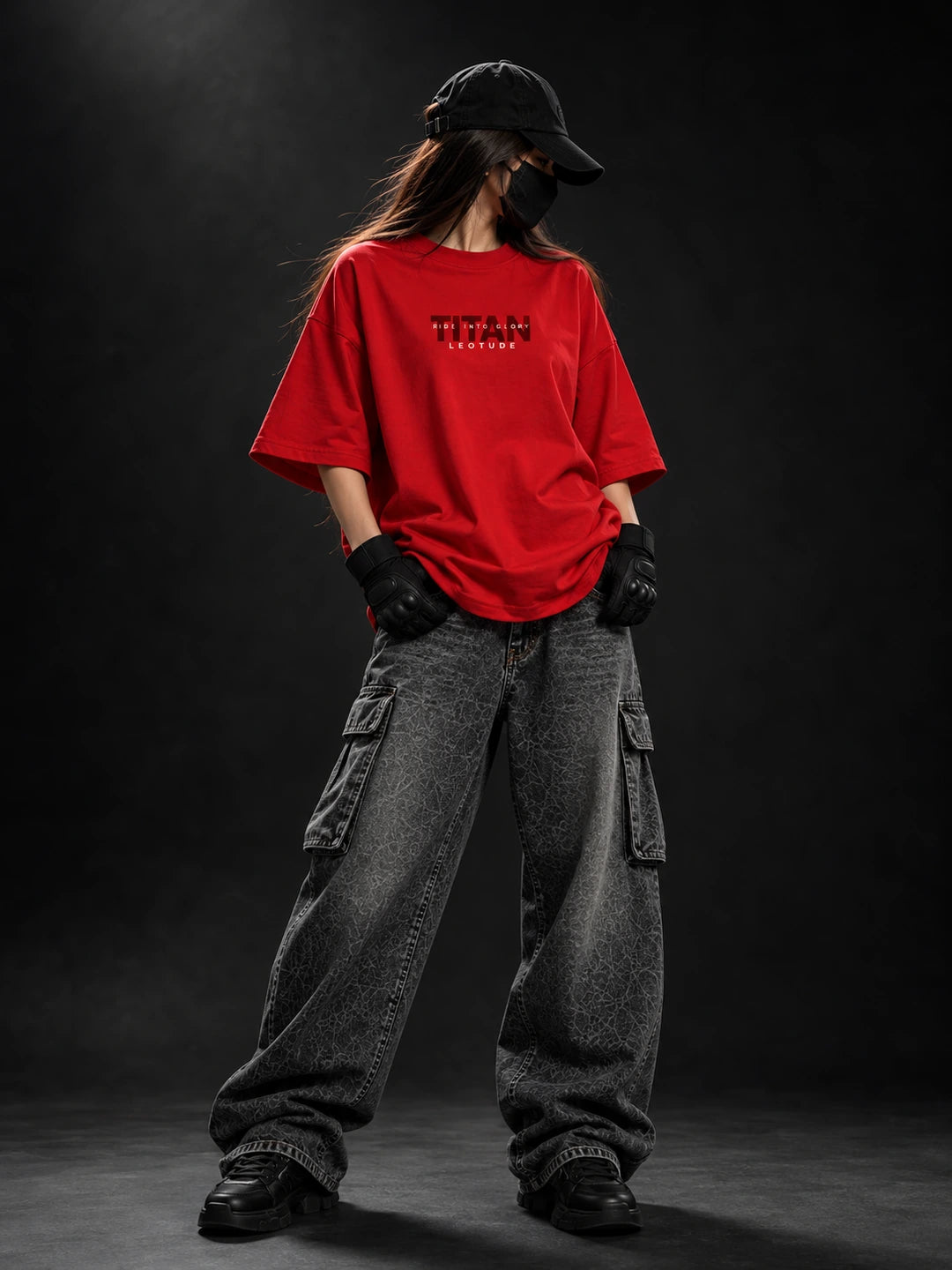 Leotude Women "Titan" Red Oversized T-Shirt