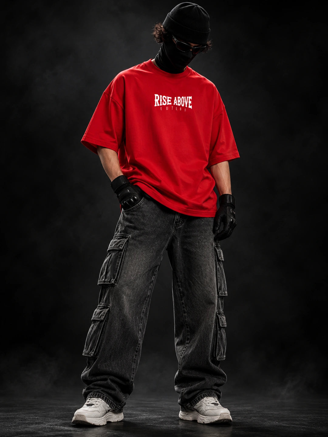 Leotude Men "Rise Above" Red Oversized T-Shirt