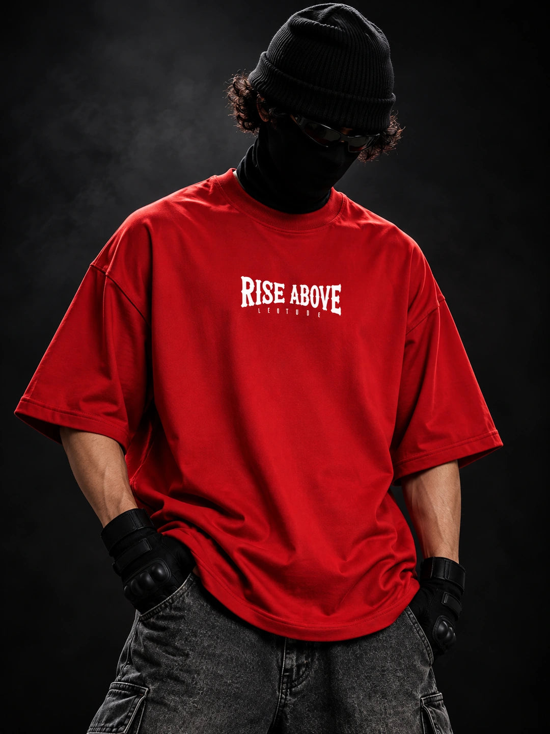 Leotude Men "Rise Above" Red Oversized T-Shirt