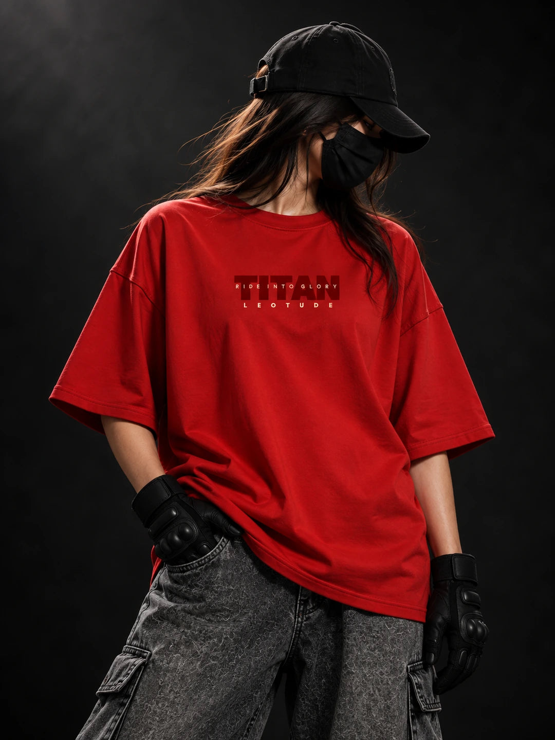 Leotude Women "Titan" Red Oversized T-Shirt