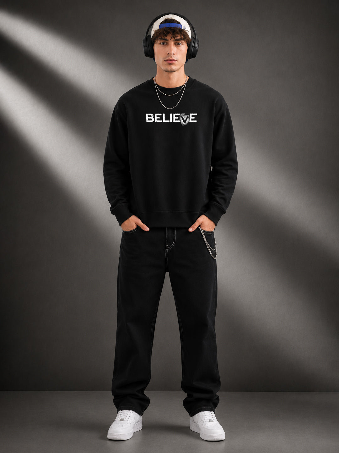 Leotude Men's Black Believe Sweatshirt