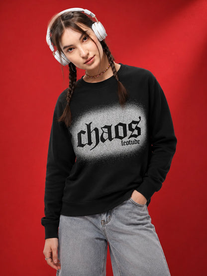 Leotude Women's Black CHAOS Printed Sweatshirt