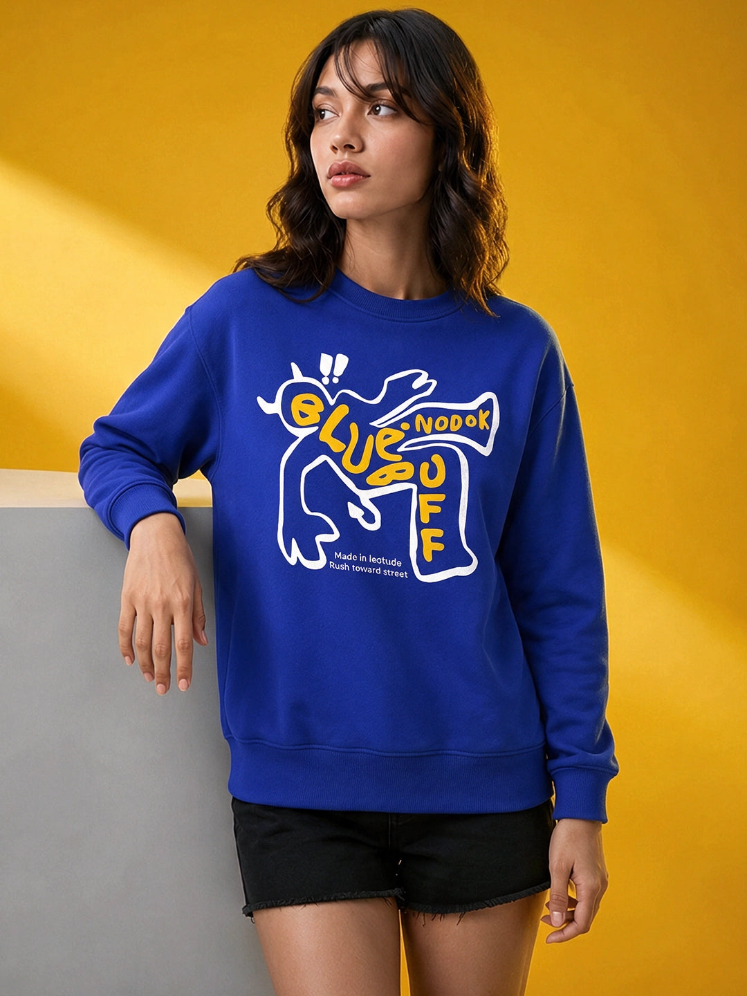 Leotude Women's Royal Blue Graphic Printed Sweatshirt