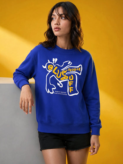 Leotude Women's Royal Blue Graphic Printed Sweatshirt