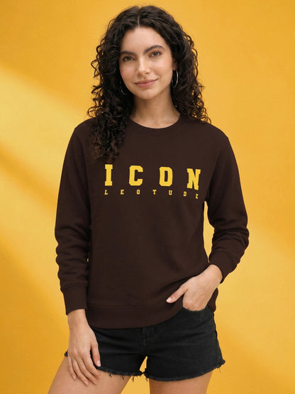 Leotude Women's Brown ICON Printed Sweatshirt