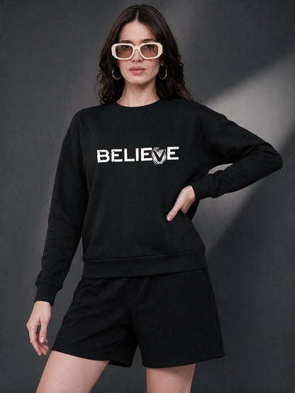 Leotude Women's Black Believe Sweatshirt