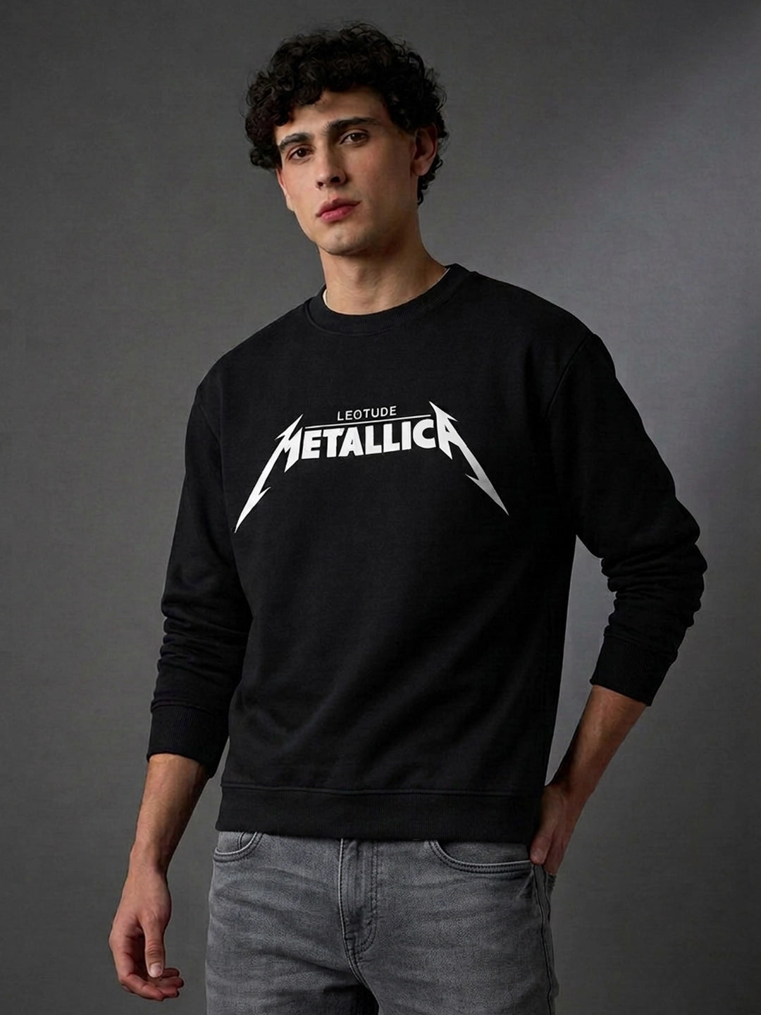 Leotude Metallica Black Graphic Sweatshirt for Men