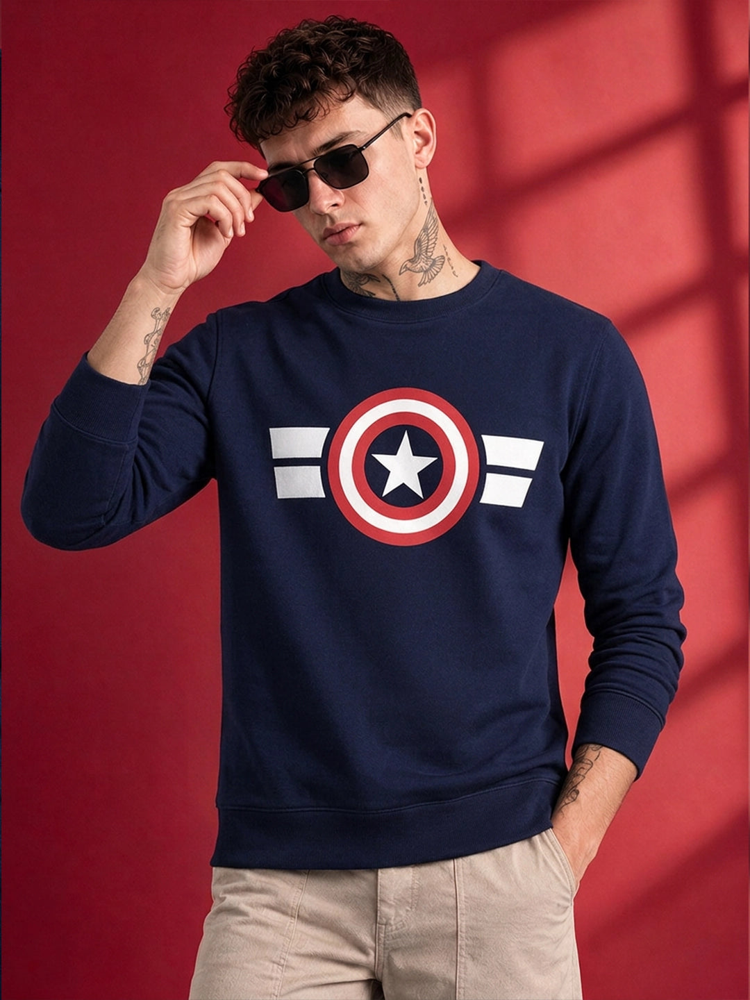 Men's Navy Blue Star Graphic Sweatshirt