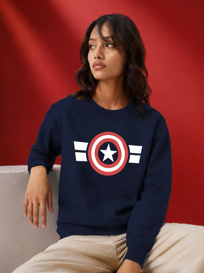 Leotude Women's Navy Blue Star Shield Graphic Printed Sweatshirt