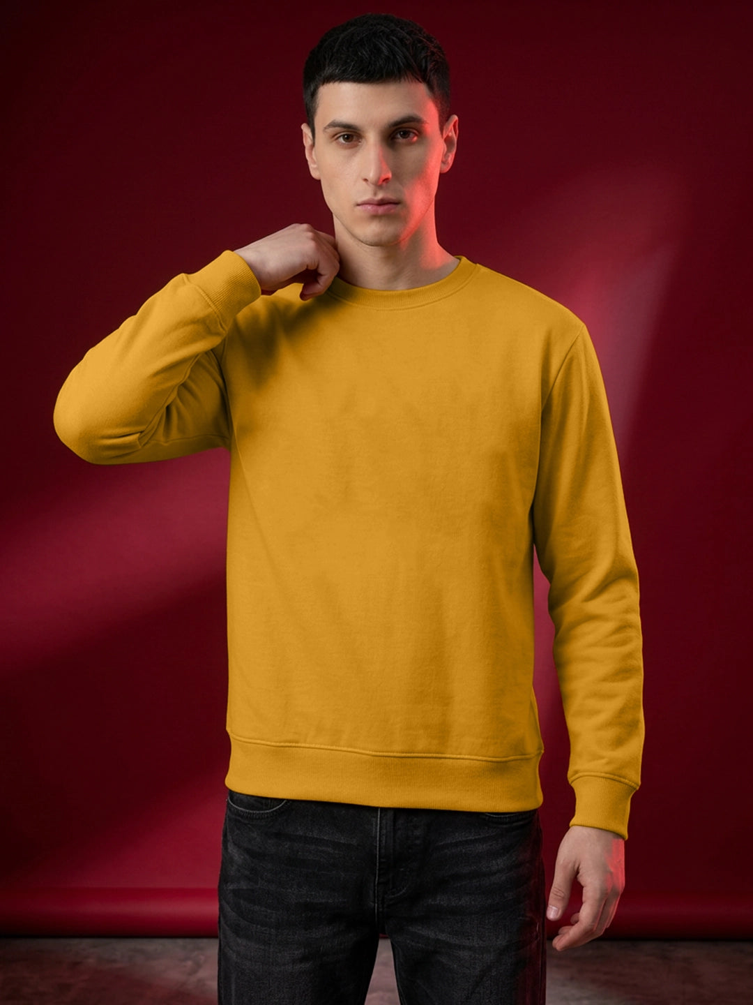 Men's Plain Mustard Crew Neck Sweatshirt