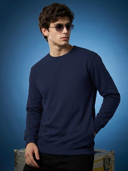 Men's Plain Navy Blue Crew Neck Sweatshirt