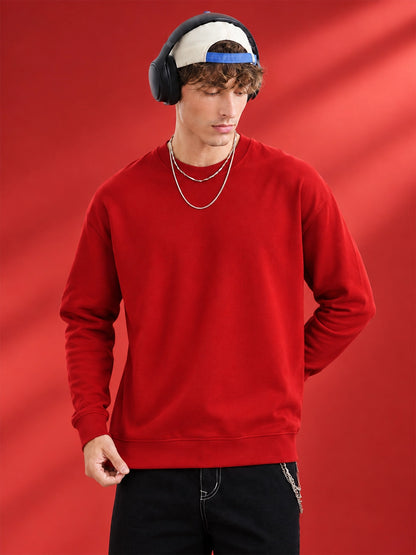 Men's Plain Red Crew Neck Sweatshirt