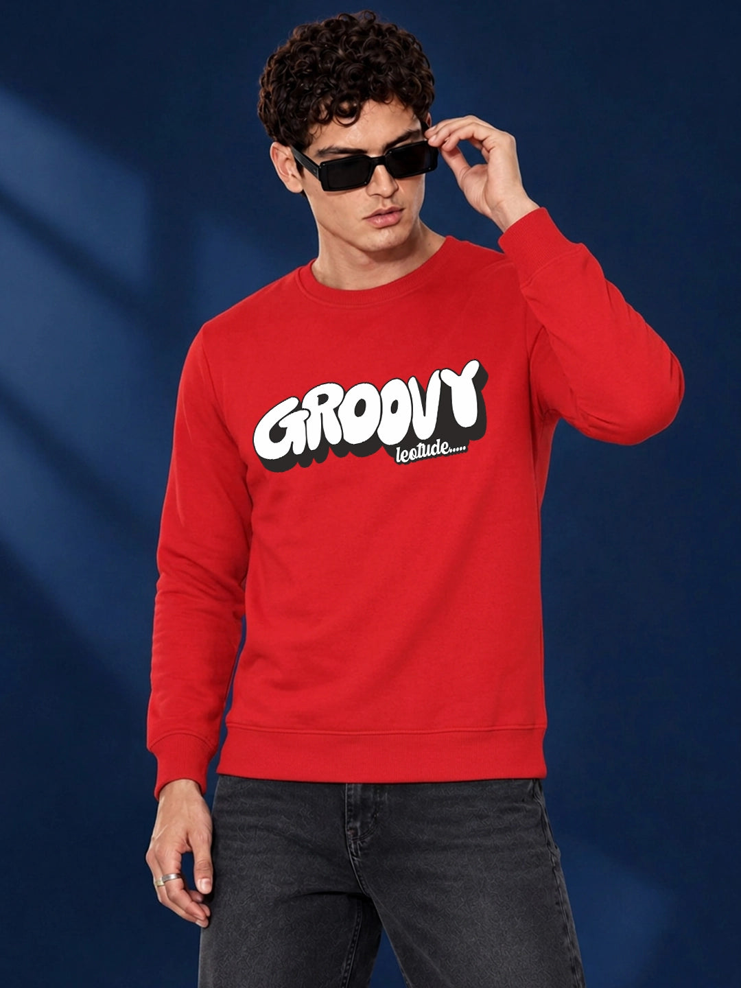 Men's Red Groovy Graphic Crew Neck Sweatshirt