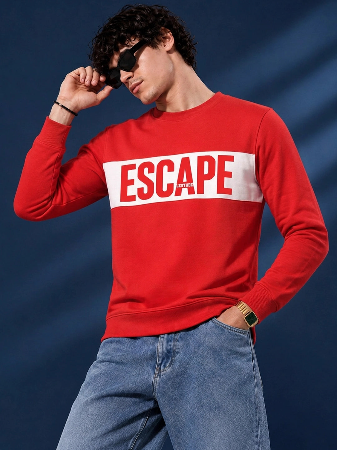Men's Red Escape Graphic Crew Neck Sweatshirt