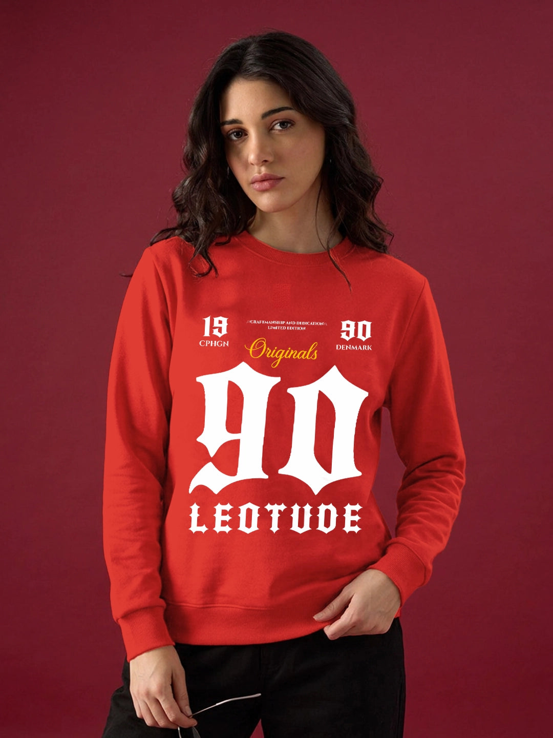 Leotude Women's Red Originals Printed Round Neck Sweatshirt