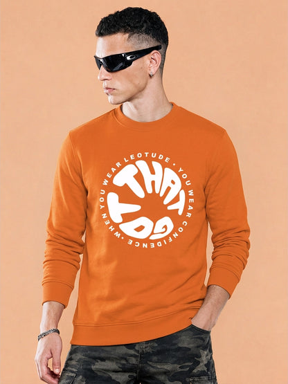 Men's Orange Graphic Crew Neck Sweatshirt