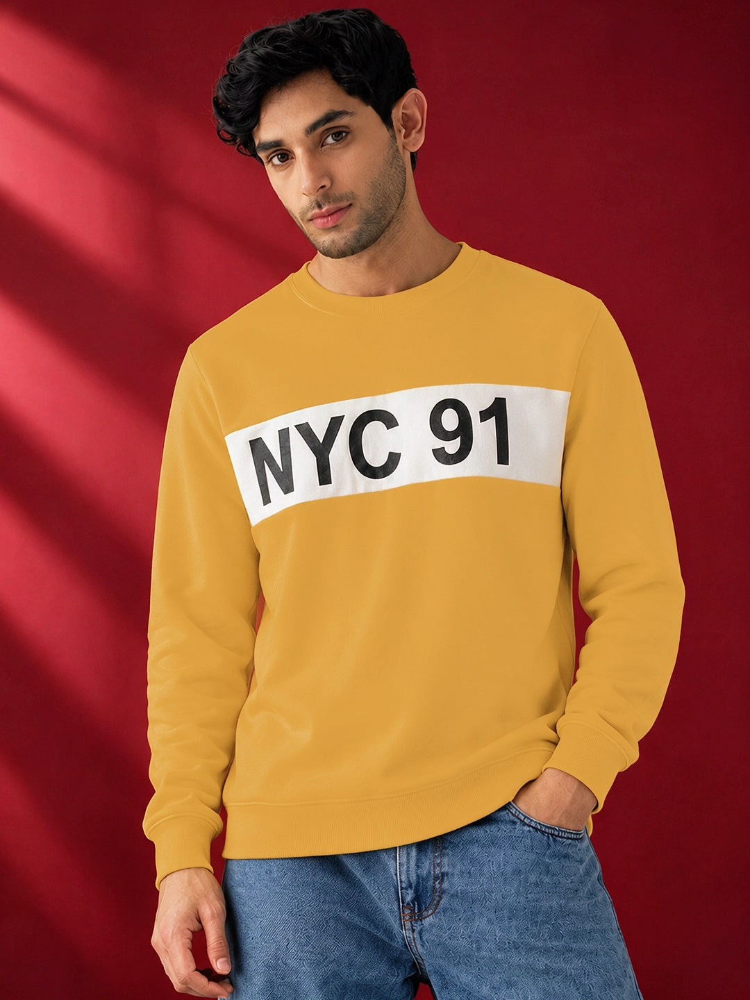 Leotude Yellow NYC 91 Printed Sweatshirt for Men