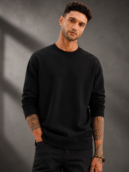 Leotude Plain Black Sweatshirt for Men