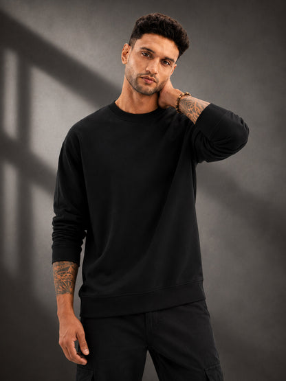 Leotude Plain Black Sweatshirt for Men