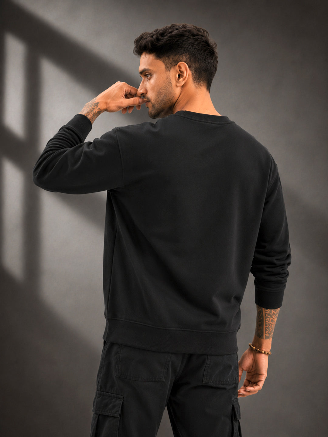 Leotude Plain Black Sweatshirt for Men